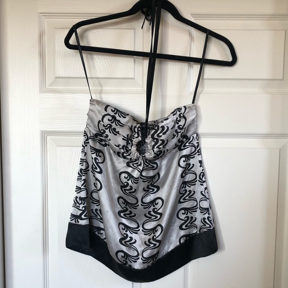 Black & White Bebe Tie-Around Neck Top!
